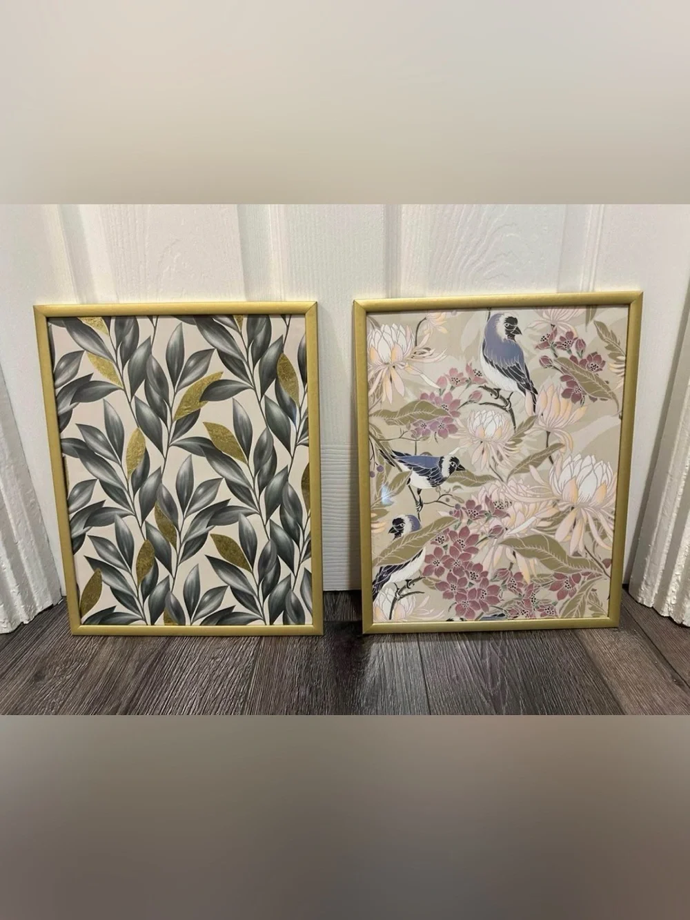 Set of 2 Gold Framed Botanical & Bird Wall Art 14.8” x 11.8”